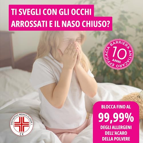 Allergosystem Set Coprimaterasso Antiacaro Matrimoniale con Cerniera 160x190cm e 2 Federe Cuscino Letto 50x80cm - Dispositivo Medico Antiacaro e Anallergico MADE IN ITALY - Linea Sogno - Funzionalità e accessori