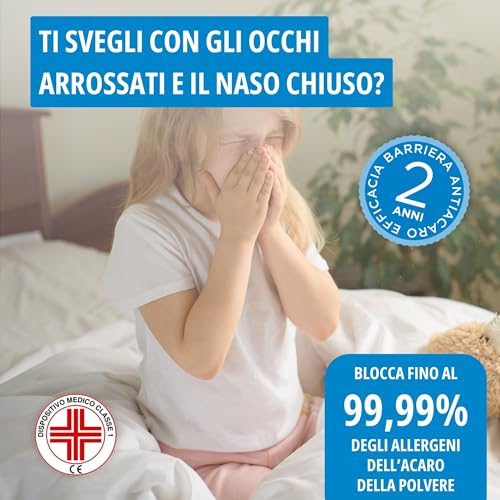 Allergosystem Set Coprimaterasso Antiacaro Matrimoniale con Cerniera 170x200cm e 2 Federe Cuscino Letto 50x80cm - Dispositivo Medico Antiacaro e Anallergico MADE IN ITALY - Linea Nuvola - Funzionalità e accessori