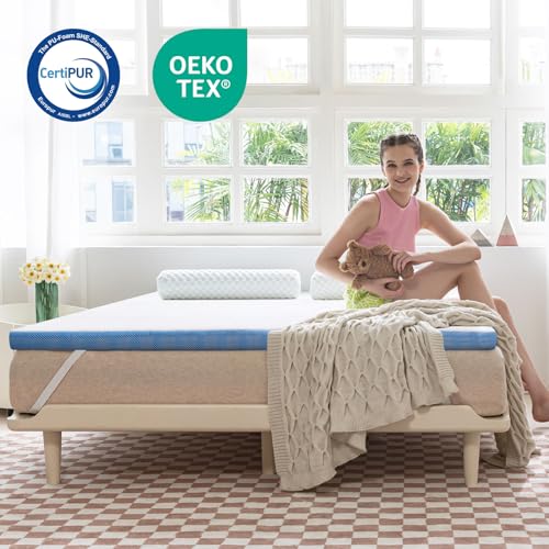 Amazon Basics Topper Piazze Francese 140 x 190 cm in Memory Foam, 5 cm Coprimaterasso con Angoli Elastici, Bianco - Funzionalità e accessori