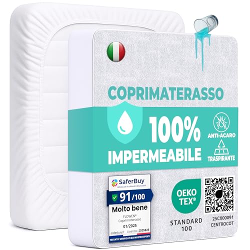 Coprimaterasso Singolo Impermeabile 90x190 cm Lenzuolo con Angoli Bianco in Cotone e Microfibra Protezione per Letto Salva Materasso Traversa Traspirante Anallergico Lavabile in Lavatrice - Design e materiali