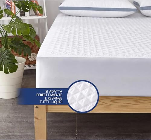 Coprimaterasso Trapuntato Impermeabile Micro Traspirante Silenzioso Barriera Liquidi Lenzuolo Angoli Elasticizzati SalvaMaterasso Poliestere - Singolo (Bianco, 90x200+30Cm) - Dettaglio recensione 4