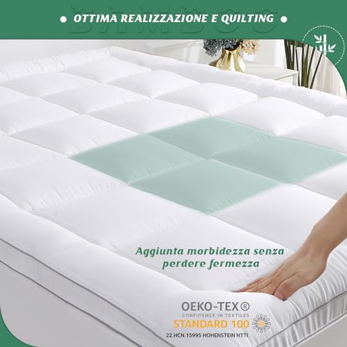 GRT Topper Matrimoniale 160x200 cm e Coprimaterasso, superficie in bambù e imbottitura 3D Snowdown, adatto a materassi fino a 30 cm, traspirante, morbido e silenzioso. - Dettaglio recensione 4