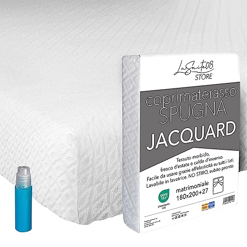 LA SUITE 08 STORE Coprimaterasso Matrimoniale 180x200 Elastico in Spugna con Angoli - Proteggi Materasso Antiacaro - Lavabile - Regolabile - Design e materiali