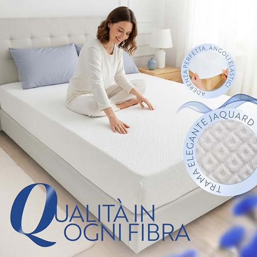 Protessia - Coprimaterasso Matrimoniale 160x190x27 cm in Spugna di Cotone Naturale Soffice e Traspirante Senza Impermeabilizzazione - Funzionalità e accessori