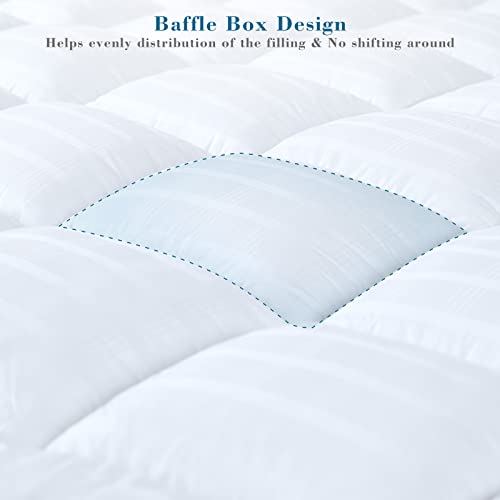 Topper per letto matrimoniale 100% cotone, extra spesso e morbido in jacquard con 4 cinghie angolari elastiche profonde sui 4 lati, design cucito in scatola, imbottitura uniforme, lavabile in - Dettaglio recensione 4