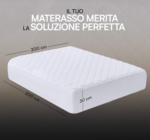 Utopia Bedding Coprimaterasso trapuntato, Gonna elastica Coprimaterasso, Vestibilità Extra Profonda Fino a 30 CM con motivo a diamante (200x200 cm, Bianco) - Prova pratica