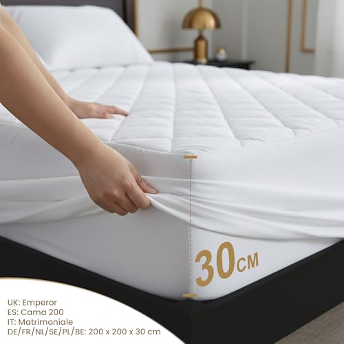 Utopia Bedding Coprimaterasso trapuntato, Gonna elastica Coprimaterasso, Vestibilità Extra Profonda Fino a 30 CM con motivo a diamante (200x200 cm, Bianco) - Funzionalità e accessori