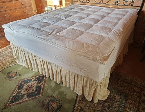 Vico Casa® Topper letto matrimoniale PIUMETTA 160x190cm - alto 5cm, in piuma bianca naturale; tessuto 100% cotone; 4 elastici laterali - Design e materiali