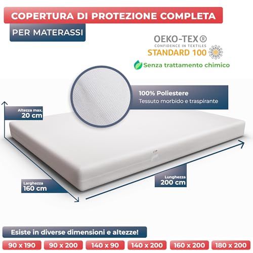 WRAPPYBAG Coprimaterasso Impermeabile Antiacaro e Cimici – Fodera per Materasso Senza Trattamenti Chimici – Per materassi 160x200 – Disponibile in 15 Dimensioni e Altezze - Prova pratica